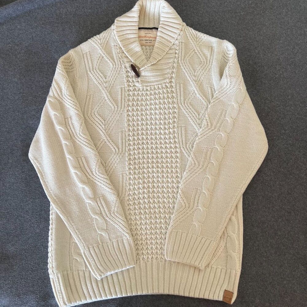 Men's Weatherproof Vintage Knit Sweater Shawl Collar Fisherman Cabincore, Size L